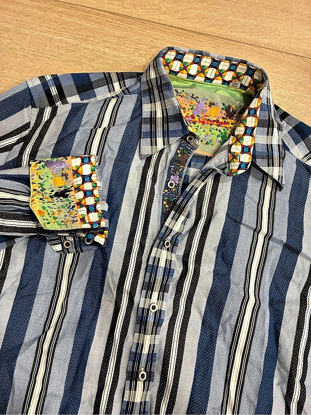 Robert Graham Men's Striped Button Down Flip Cuff Embroidered Size M